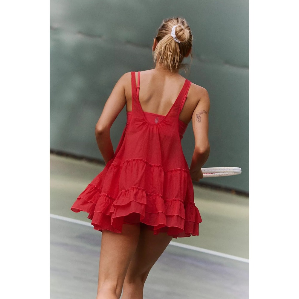 Free People Movement Grapefruit Red Tiered Babydoll Tank Top NWT OB2211700 S - Picture 2 of 9